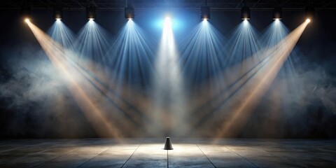 Stage lighting with smoke and a single cone in the center, creating a dramatic and atmospheric backdrop.