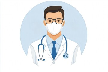 Fototapeta premium Illustration of a healthcare professional wearing glasses and a mask, symbolizing modern medicine and patient care.
