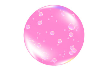 Fluid pink 3D glowing bubble swatch with flowing molecules, microscope close up, fluid serum droplet isolated on transparent background, cosmetology, beauty science,