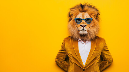 Illustration of a lion wearing a suit and sunglasses, Ai