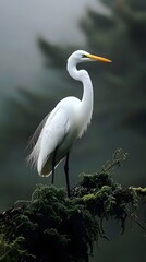 Obraz premium Great Egret Bird in Nature, Photo Realistic, Pattern Background, Wallpaper, Cover and Screen for Smartphone, PC, Laptop, 9:16 and 16:9 Format