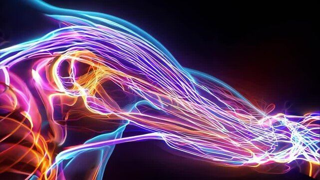 A futuristic representation of human anatomy, showcasing colorful neural pathways and muscles.