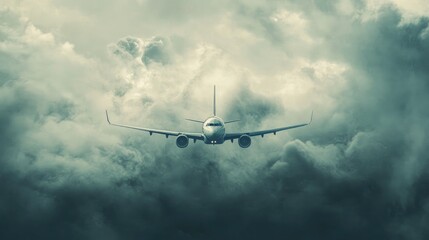 Passenger Airliner flying in the clouds