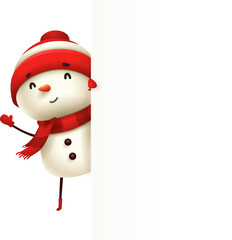 Christmas Character - Cheerful Snowman with blank signboard