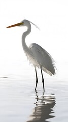 Obraz premium Great Egret Bird on White Background, Photo Realistic, Pattern Background, Wallpaper, Cover and Screen for Smartphone, PC, Laptop, 9:16 and 16:9 Format