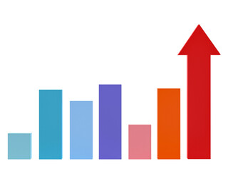 Growing graph bar diagram isolated on transparent background. 3D render.