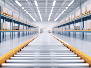 Warehouse interior with automated conveyor belts, smart shelving, and a high-tech loading dock, Warehouse, Automated Systems
