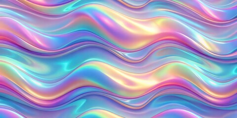 Obraz premium Abstract holographic waves, a dreamy iridescent background with flowing colors and a mesmerizing visual texture.