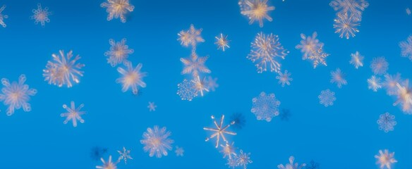 Falling Snowflakes on Blue Background