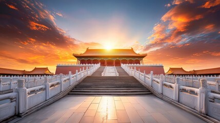 The Forbidden City in Beijing, showcasing its intricate Chinese architecture with grand courtyards and majestic rooftops.