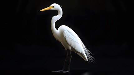 Fototapeta premium Great Egret Bird on Black Background, Photo Realistic, Pattern Background, Wallpaper, Cover and Screen for Smartphone, PC, Laptop, 9:16 and 16:9 Format