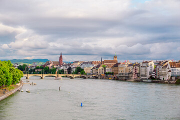 Aerial Panoramic View of Historic Basel Overlooking Rhine River