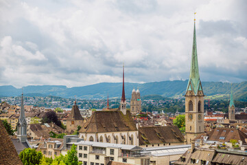 Aerial View of Zurich Skyline from University Vantage Point, Zurich, Switzerland