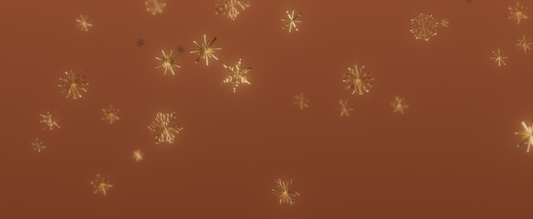 Golden Snowflakes Falling on Brown Background