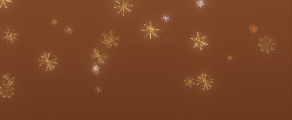 Golden Snowflakes on Brown Background