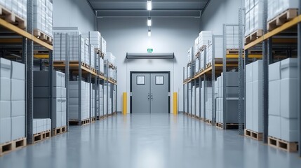 Cold storage warehouse interior with temperature-controlled shelves, insulated walls, and loading docks, Warehouse, Cold Storage