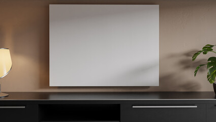 Modern living room with a sideboard and blank canvas