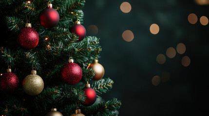Christmas Tree with Sparkling Baubles and Warm Holiday Lights