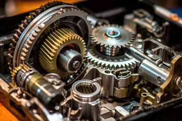 Close-up of intricate gears and parts in a machine