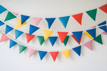Obraz premium Colorful pennants hanging on strings, cheerful and celebratory scene