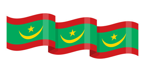 Vector illustration of wavy Mauritania flag on transparent background