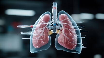3D illustration of human lungs with detailed anatomical structure.