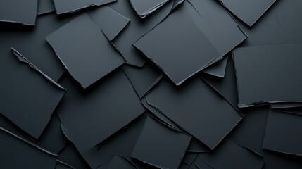 Abstract arrangement of dark, textured sheets on a subtle background.