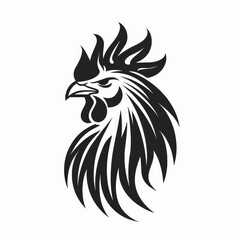 Stylized Black Rooster Illustration With Intricate Feather Details in a Minimalist Design