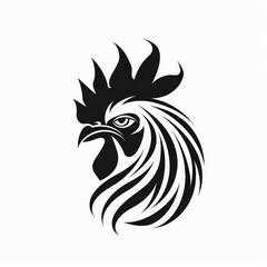 Obraz premium Stylized Black Rooster Head Design Showcasing Intricate Feather Details and Sharp Features