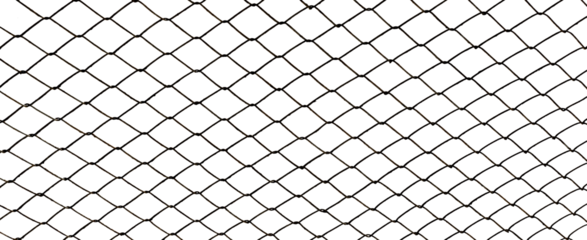 The texture of the metal mesh. Torn, destroyed, broken metal mesh on a white background