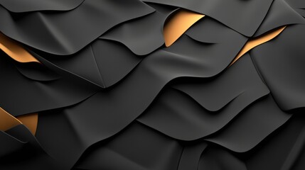Obraz premium Abstract layers of black and gold textures with smooth curves and depth.