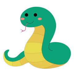 cute cartoon colored little green happy snake, stock vector, white background