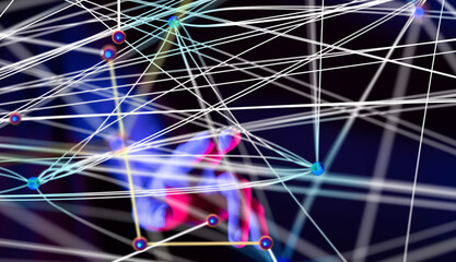 Global network. Blockchain. 3D illustration. Neural networks and artificial intelligence. Abstract