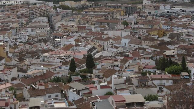 Houses stacked in an urban layout at sunset, Velez Malaga, Spain