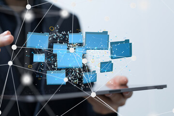 Artificial Intelligence Cloud technology. Integrated digital web concept background