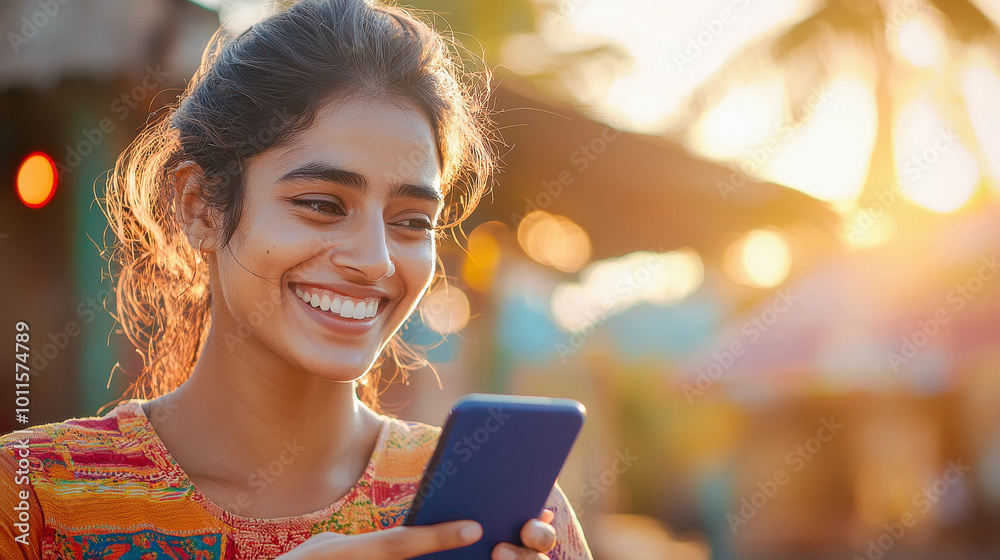 Canvas Prints young indian woman holding smartphone