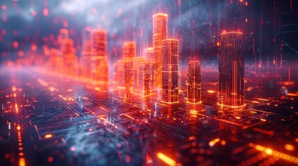 Fototapeta premium Digital Cityscape: A futuristic vision of a city built on data and technology.