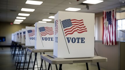 Obraz premium US election row of voting booths at polling stations during the American election. USA election 2024, presidential elections 2024 US