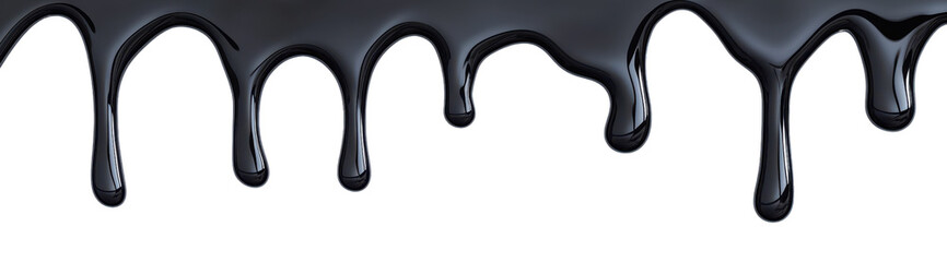 Glossy black slime dripping from the top with a smooth texture on transparent background clipart