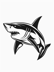 Fototapeta premium A Detailed Black and White Illustration of a Fierce Shark Swimming Upwards in a Dynamic Pose