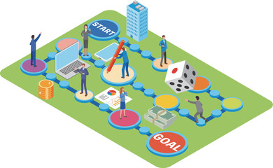 双六ゲームとビジネスのイメージイラスト