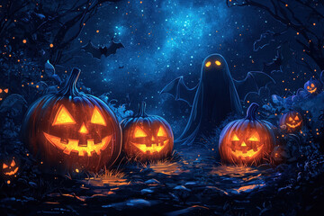 Happy Halloween!  A spooky Halloween illustration featuring dark, eerie elements