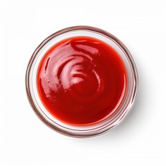 portion of ketchup in a transparent bowl isolated on a white background