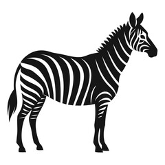 Zebra line art black silhouette vector illustration on a white background, Hand drawn vector silhouette