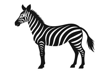 Zebra line art black silhouette vector illustration on a white background, Hand drawn vector silhouette