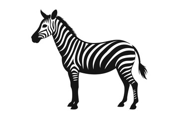 Zebra line art black silhouette vector illustration on a white background, Hand drawn vector silhouette