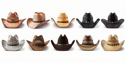 Cowboy hat set collections isolated on white, cut out transparent