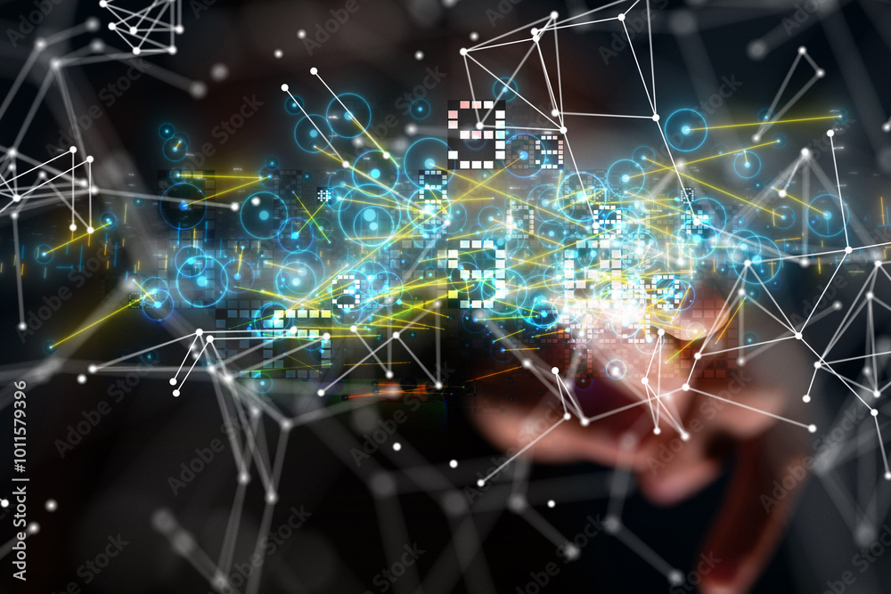 Aufkleber Neural network 3D illustration. Big data and cybersecurity