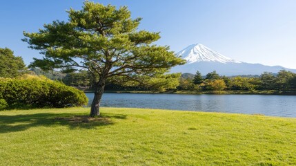 Tranquil Beauty of Mt Fuji at Sunrise Reflected on Lake Kawaguchiko - Serene Japanese Landscape for Contemplation