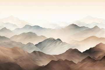 Serene Mountain Range in Soft Watercolor Design